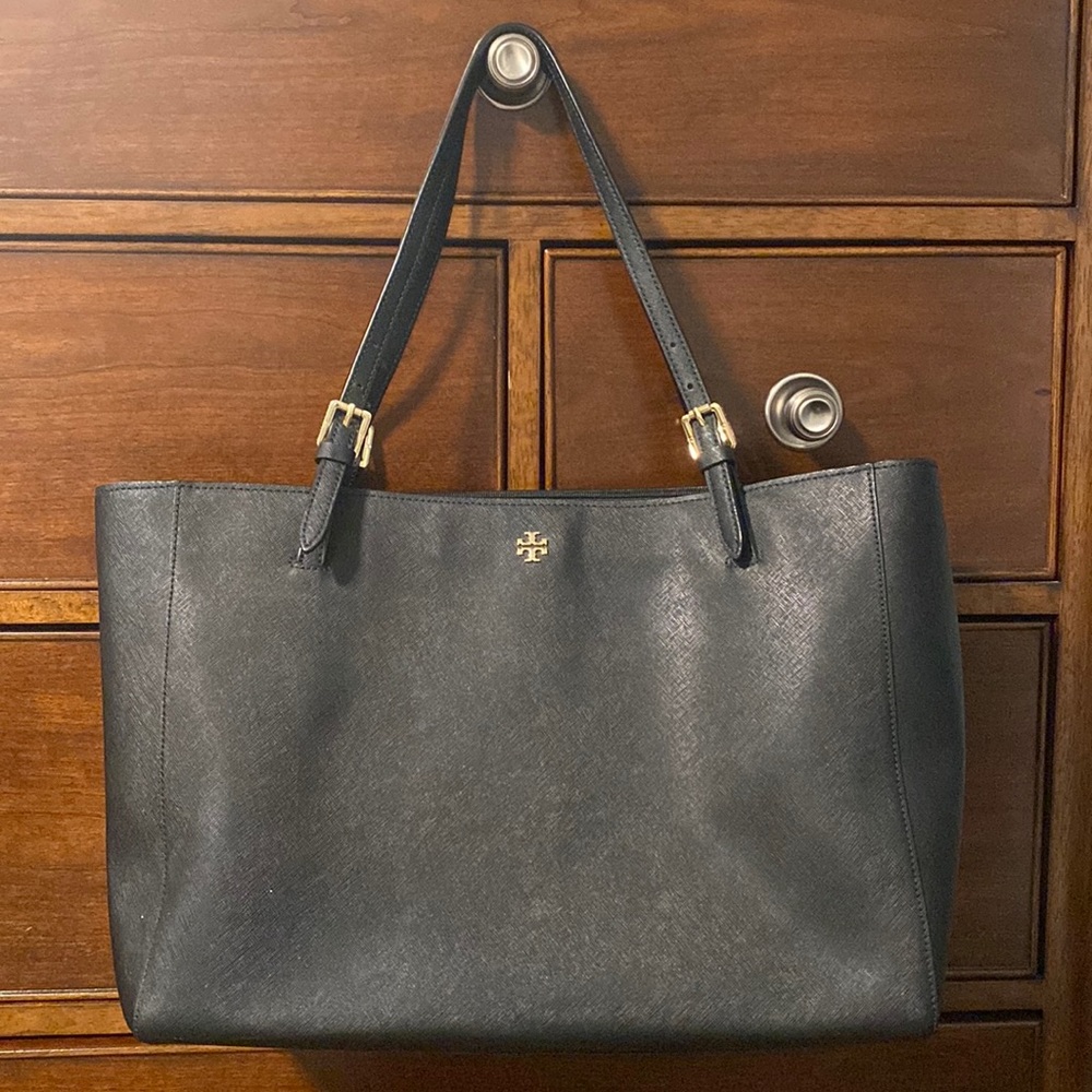 Tory Burch Black textured leather large tote